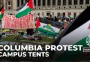 Protesting students at Columbia university set up tents on the campus