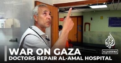 War on Gaza: Doctors and medics repair parts of damaged al-Amal hospital
