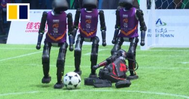 China’s first 3-on-3 autonomous AI robot football match kicks off