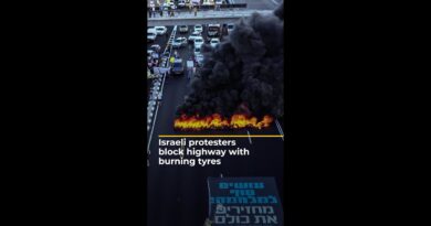 Israeli protesters block highway with burning tyres | AJ#shorts