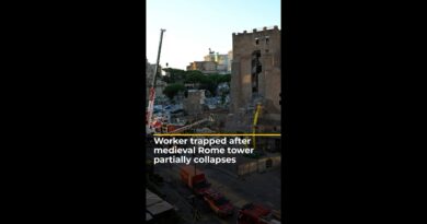 Worker trapped after medieval Rome tower partially collapses | #ajshorts