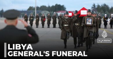 Prayers for Libyan General Killed in crash: Coffins arrive in Tripoli ahead of funeral service