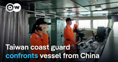 Taiwan’s coast guard confronts a Chinese vessel in response to China’s rehearsed naval blockade