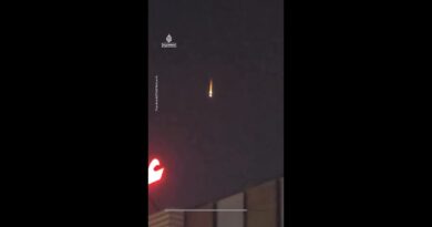 An intercepted drone burns and falls over Erbil in Iraq