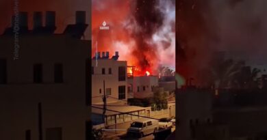 Building burns in Israel after rocket attack from Lebanon