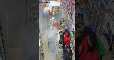 Moment Israeli soldier throws stun grenade at shop near Ramallah