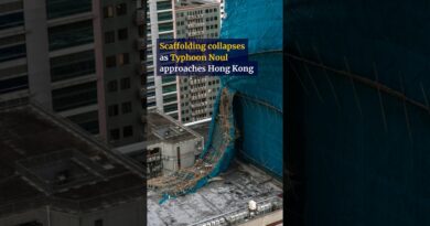 Scaffolding collapses as Typhoon Noul approaches Hong Kong